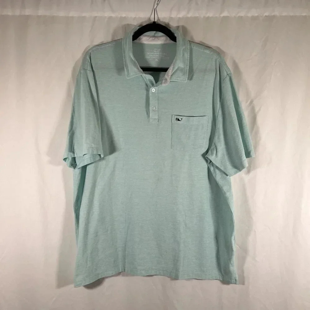 Vineyard Vines Polo Shirt Men's XL Green Striped Short Sleeve Pima Cotton